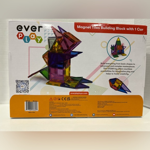 110 Pieces EVER PLAY Magnetic Tiles Building Blocks with 1 Car New/Sealed - Picture 2 of 5
